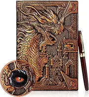 Dragon Journal Embossed Leather Journal Writing Antique Dragon Journal Notebook with Pen Lined Paper Hardcover Gift Journal Notebook Executive Notebook Travel Diary for Women Men, A5 (Dark Red)