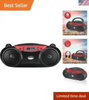 Compact Top-Loading CD Boombox with Stereo Speakers and AM/FM Radio - Red/Black