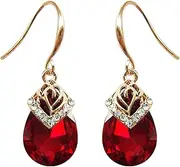 [Navachi] 18k Gold Plated Crystal Flower Pattern Water Drop Zircon Dangle Earrings