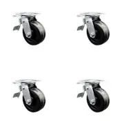 5 Inch Phenolic Caster Set with Ball Bearings and Total Lock Brakes SCC