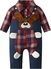 [Planooar] Baby Clothes Set Baby Boys Plaid Long Sleeve Top + Suspenders