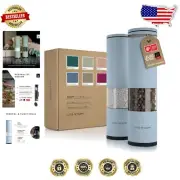 Elegant Sky Blue Salt and Pepper Mills Set with Adjustable Ceramic Grinders