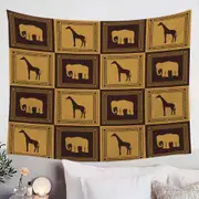 African Tiles Elephants and Giraffes Tapestry
