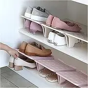 Shoe Slots Organizer for Closets Space Saver Durable Double-Deck Heels Flats Sneakers Wedges Storage for Home and Office Pink 4 Pack