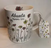 Abuela, Numero Uno Stoneware Coffe Mug, Etched Flowers , New Primo Design