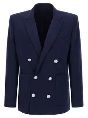 [Balmain] Balmain-Grain De Poudre Blazer Blu-Uomo 50IT