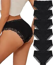 [FINETOO] Womens Underwear Cotton Bikini Underwear for Women Lace Wasit Hipster Panties Soft Breathable Briefs 6 Pack