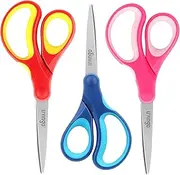 LIVINGO 7” Student Scissors, Sharp Stainless Steel Pointed Tip Blades Shears for Middle School Kids Crafting Project, Soft Grip Right/Left-Handed, Assorted Color, 3 Pack (17.8cm)
