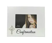 White Confirmation Photo Frame with Metal Cross