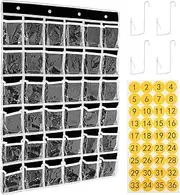 36 Frames Closet Pocket Chart, Mobile Phone Hanging Pocket Transparent Storage Hanging Pocket Hanging Bag with 36 Number Stickers Easy to Fit Storage Hanging Pocket for Classroom(Black)