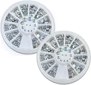 2 Boxes Nail Art Rhinestones Clear AB 1.5mm-5mm Round, Beauties Factory Transparent Clear AB Aurora Color Flatback Crystal Gems