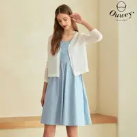 在飛比找momo購物網優惠-【OUWEY 歐薇】超甜針織外套桃心領吊帶裙兩件套(淺藍色；