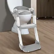 Potty Training Seat with Step Stool Ladder, Height Adjustable Toddler Toilet Seat, Foldable Potty Training Toilet with Nonslip Pad, Toddler Potty Training Toilet for Kid Boy Girl (Grey)