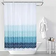 Shower Curtains for Bathroom Guest, Waterproof Washable Polyester Fabric Decor Set 12 Hooks Rings,72"x72", 100g/㎡ Polyester, Teal and White, 72'x72/Plastic Rings