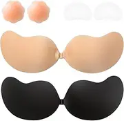 [Nimowu] Sticky Bra Adhesive Push Up Invisible Strapless Bras for Women 2 Pairs Reusable with Nipple Covers for Backless Dresses