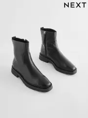 Black Forever Comfort® Leather Square Toe Ankle Boots (D63905) | $122