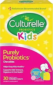 Culturelle Kids Chewables Daily Probiotic Formula, One Per Day Dietary Supplement, Contains 100% Naturally Sourced Lactobacillus GG –The Most Clinically Studied Probiotic†, 30 Count(Package may vary)