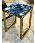 "12"x12" Handmade Blue Agate Coffee Table Top - Unique Agate Side Table & Home