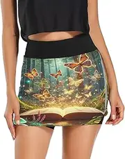 [Joisal] Fairy Castle Galaxy Purple Women Skort with Pockets Mini Skirt with Shorts for Running Tennis Golf Workout, Butterflies Book Forest, Medium
