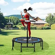 HOMKAI 51" Foldable Mini Trampoline Rebounder, Fitness Trampolines, T Shape Adjustable Foam Handle, Stable & Quiet Exercise Rebounder for Kids Adults Indoor Outdoor Workout
