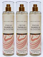 3 Bath & Body Works FRESH VANILLA BLOSSOMS Fragrance Mist Body Spray 8 oz