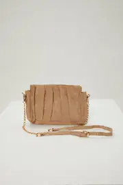 Beige Pleated Front Chain Strap Handbag - Size ONE, Women's Bags