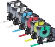 NineLeaf 6 Pack Compatible Label Tape Replacement for Dymo D1 Label Tape 12mm 45013 45010 45016 45017 45018 45019, 1/2 Inch D1 Label Cassette Use for Dymo LabelManager 160 280 360D 210D 450 COLORPOP