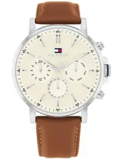 [Tommy Hilfiger] Tyson Brown Leather Dial Watch in Parchment