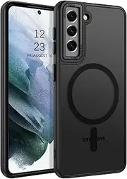 DUEDUE Slim Case for Samsung Galaxy S21 6.2'', Thin Phone Cover for Samsung S21, Compatible with MagSafe, [Skin-Touch] Matte Translucent Shockproof Slim Cover Case, Black