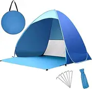 Pop Up Beach Tent 2-3 Person, Foldable Outdoor Beach Tent, Portable Sun Shelter Tent, UPF 50+ Lightweight Instant Automatic Cabana Canopy with Carry Bag for Family Beach Picnic (Blue)
