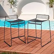 Furb Outdoor Bar Stools Set of 2, Metal Patio Bar Chairs, Outdoor Bistro Stools, Gardern Bar Stool with Low Back & Footrest (Black)