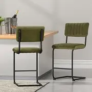 [Artiss] 2X Bar Stools Kithen Dining Chairs Velvet Padded Stool Metal Green