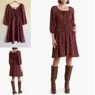 LUCKY BRAND Western Peasant Dress S Paisley Print Burgundy Brown Pockets Trendy