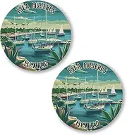 [No Thorns Media] Isla Mujeres Mexico 2 Pack Pinback Buttons 2.25" Fun Pins for Clothes, Backpacks, Hats, and Jackets - Cartoon, Retro, and Punk Style Lapel Badges, Slogans, and Party Pins ID45000, Metal, no gemstone