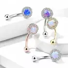 Prong Set Opal Stone Curve Barbell Eyebrow Ring Lip Rook Snug Piercing 16G