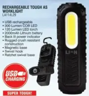 Lion USB Rechargeable Tough Worklight & Torch COB LED Magnetic Base