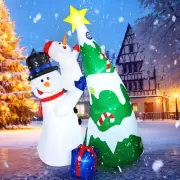 7FT Christmas Inflatable Snowman Picking Star LED Lighted for Lawn Yard Decor
