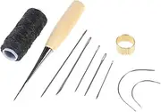 SEWACC Sewing Kit 10pc Leather Craft Needle Set Sewing Needles Thread Thimbles Awl Needle for Leather Craft