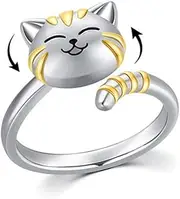 [OIDIMS] Cute Cat Pet Anxiety Relieve Spinner Rings Kitten Animal Fidget Open Adjustable Ring Sterling Silver Plated Worry Stress Relieving Boredom ADHD Autism Jewelry Stacking Finger Promise Engagement Gift,