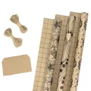 Wrapping Paper Rolls with Tags, Jute String - Mini Roll - 17 inches x 10 feet...