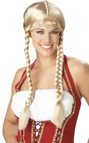 ADULT WOMENS BLONDE PIGTAIL PLAITED BEER WENCH BRAIDS WIG