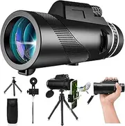 Hoidokly Monocular Telescope 80X100 Large Vision Monoculars with Smartphone Adapter Tripod,High Powered Monocular for Bird Watching BAK4 Prism FMC Lens,Waterproof (Black)