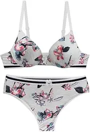 [Swbreety] Women's Bra and Panty Sets Push Up Floral Printed Lingerie Set Underwire Bra Set