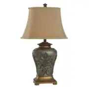 StyleCraft Table Lamp 28.5" Polyester Resin Brown W/ Taupe Trim Fabric Shade