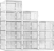 SEE SPRING Large 12 Pack Shoe Storage Box, New Clear Plastic Stackable Shoe Boxes, Shoe Organizer for Closet, Space Saving Foldable Sneaker Shoe Rack Containers Bin Holder(Clear)