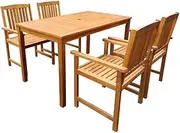 [vidaXL] Solid Acacia Wood Outdoor Dining Set - 5-Piece Patio Furniture Set Including Table and 4 Chairs