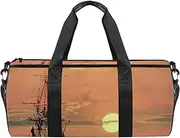 EGGDIOQ Sailing Vessel Sunrise Designed Travel Duffel Bag Luggage Tote Bag Gym Sports Bag for Man Women