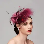 Feather / Net Fascinators / Headwear with Floral 1PC Fall Wedding / Special Occasion / Ladies Day Headpiece dress to impress Derby Fascinators Race Day Dress 2