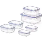 GlassLock Rectangular Food Container Set W/ Lid 6Pc Tempered Glass