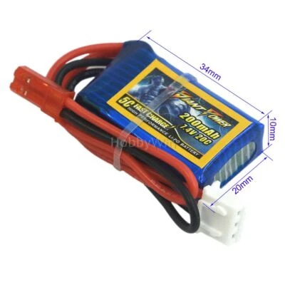 7.4V 2S 200mAh 20C LiPO Battery JST plug for 1/36 RC Buggy Truck F3P Airplane